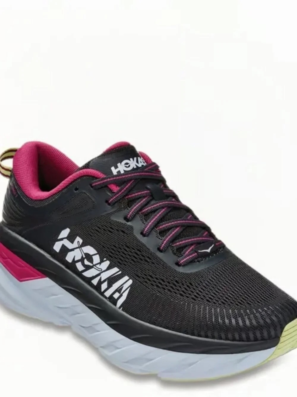 Hoka One One Women's Black Pink Accent Bondi 7 Mesh Running Shoes Size 8.5
